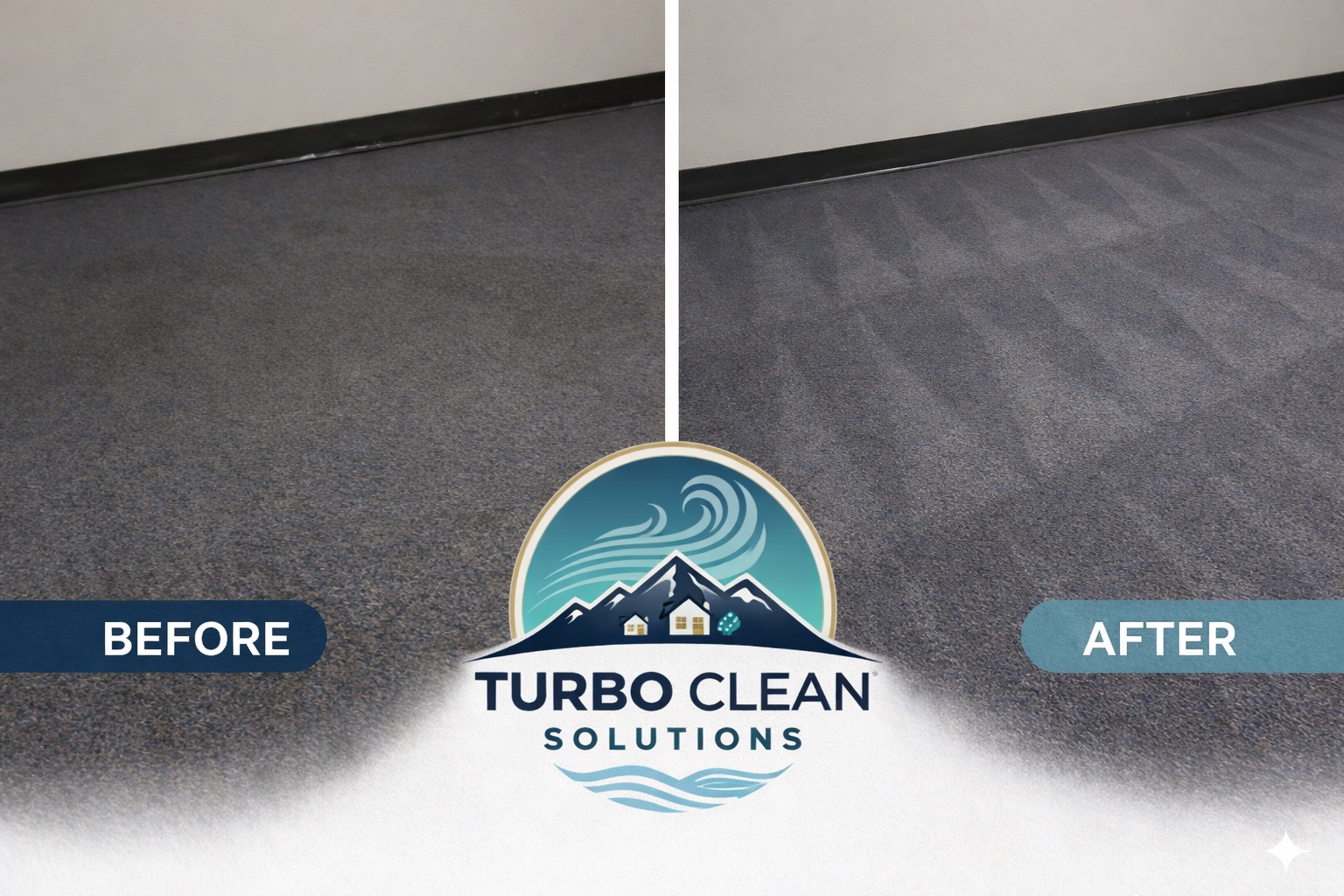 Commercial carpet before and after Turbo Clean dry cleaning