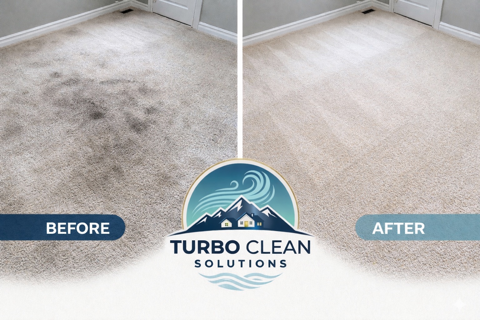 Light residential carpet before and after professional cleaning