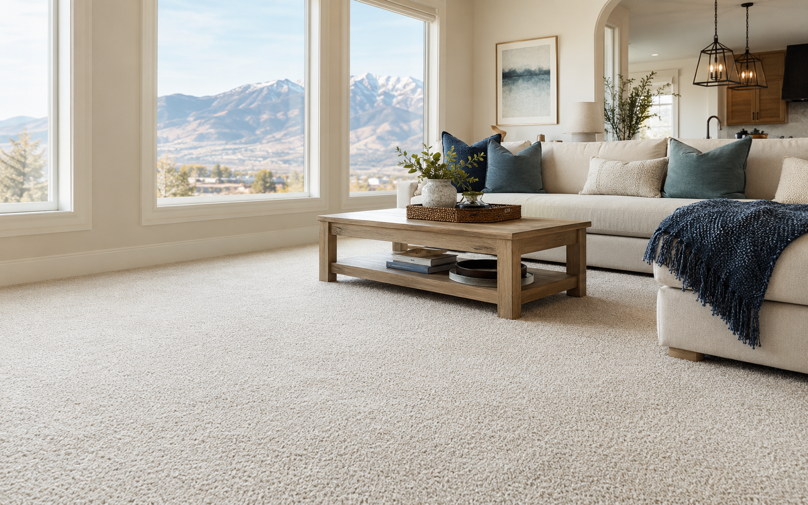 Bright Utah living room with freshly cleaned carpet